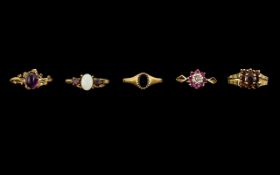 Collection of Five Ladies 9ct Gold Stone Set Dress Rings - all rings fully hallmarked for 9ct.