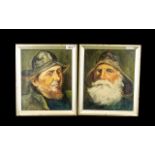 Pair of Victorian Oil Paintings on Canvas - depicting old fisherman portrait characters.