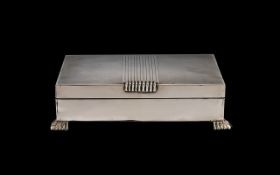 Art Deco Silver Cigarette Box. Silver cigarette box of typical deco design, 6.5 inches wide, 4.