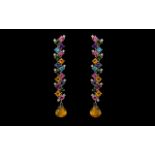 18ct Gold - Superb Fashion Pair of Tutti - Frutti and Diamond Set Earrings / Drops,