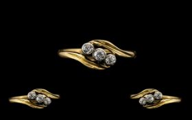 18ct Gold Pleasing Petite 3 Stone Diamond Set Dress Ring, Diamonds are Good Quality. Ring Size - N.