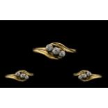 18ct Gold Pleasing Petite 3 Stone Diamond Set Dress Ring, Diamonds are Good Quality. Ring Size - N.