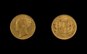 Queen Victoria Young Head - Shield Back 22ct Gold Full Sovereign - Date 1871.