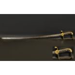 Antique Brass Hilted Cavalry Sword, with shaped blade without scabbard. Length 33".