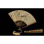 Antique Chinese Embroidered Fan - depicting a dragon with butterflies,