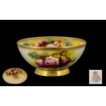 Royal Worcester Attractive and Nice Quality ' Roses ' Signed Footed Bowl, Pink and Red Roses Still