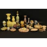 Large Collection of Marble, Onyx & Sandstone Items to include lamp base, vases, table lighter,