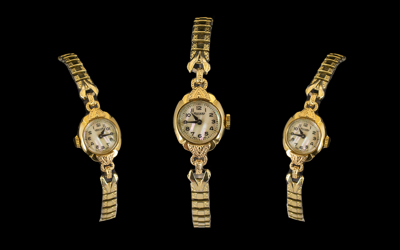 Rotary 1950's Ladies 9ct Gold Cased 15 Jewell's Wrist Watch with attached gold plated expanding