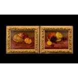 Pair of M N Richardson Still Life Paintings of fruit - pears, apples, grapes etc.