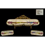 A Late 19thC Ceramic Pen Tray Limoges Hand Painted Floral Decoration , ormolu mounted.