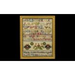Victorian Period Alphabet and Pictures Cross Stitch Young Girls Sampler - dated and named Maria