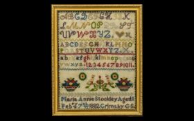 Victorian Period Alphabet and Pictures Cross Stitch Young Girls Sampler - dated and named Maria