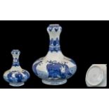 Chinese Blue & White Decorated Garlic Neck Shaped Bulbous Vase decorated to the body with sages and