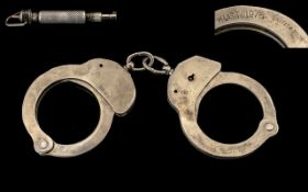 British Made Hiatt 1970's Handcuffs With Key. Please See Accompanying Image.