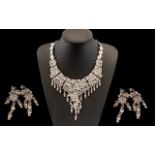 White Crystal Necklace and Earrings Set,