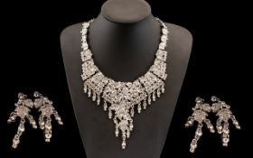 White Crystal Necklace and Earrings Set,