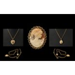 A Small Collection of 9ct Jewellery comprises 1. 9ct Gold Mounted Cameo marked 9ct. 1.5 inches 3.