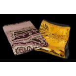 Two Basler Silk Squares comprising silk square with a golden stripey background with fern design;