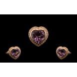 Rose de France Amethyst and White Zircon Heart Shaped Ring,