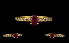 Ladies Attractive Contemporary Design - 18ct Gold Ruby and Diamond Set Dress Ring.