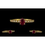 Ladies Attractive Contemporary Design - 18ct Gold Ruby and Diamond Set Dress Ring.