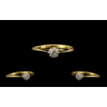18ct Gold Single Stone Diamond Set Ring - the interior of shank marked 18ct. Ring size L.