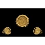 Queen Victorian 22ct Gold Sovereign date 1897 Bullion Coin set with 9ct gold ring mount. 8.