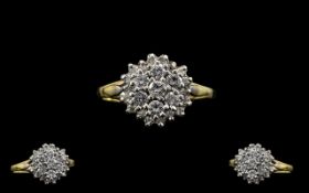 18ct Gold Good Quality Diamond Set Cluster Ring Flowerhead Design. Full hallmark for 750 - 18ct.