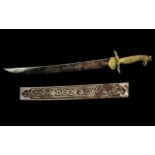 German Antique Bronze Hilted Long Hunting Dagger with engraved steel blade 'Darz Bor',