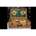 Harrod's Picnic Basket with full contents including mugs, glasses, thermos flasks,