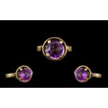 9ct Gold Attractive and Nice Quality Single Stone Amethyst Set Ring - the faceted amethyst of