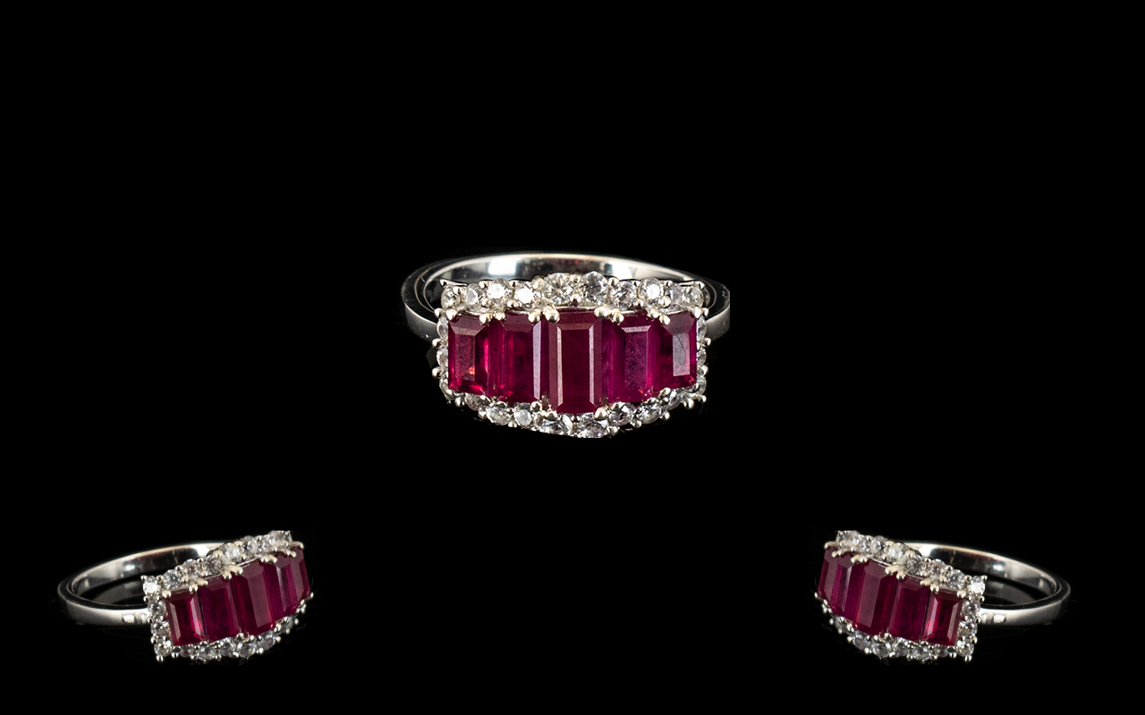 Ruby and Zircon Graduated Band Ring,