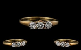 Ladies 9ct Gold Nice Quality 3 Stone Diamond Ring - the round brilliant cut diamonds of white