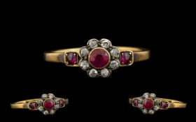 18ct Gold Antique Period Petite Ruby and Diamond Set Ring of pleasing proportions.