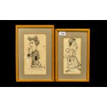 Pair of Signed Ink Stage Character Drawings by Emmwood,
