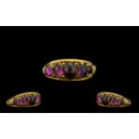 Antique Period - Attractive 15ct Gold 5 Stone Amethyst Set Ring - Excellent Setting.