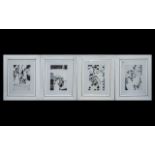 Set of Four Abstract Pen & Ink Watercolour Drawings. Size 11.