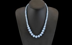 Angelite Bead Necklace, 255cts of graduated, smooth round beads of angelite,