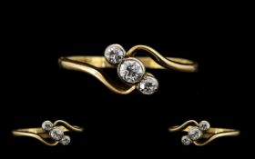 Antique Period 18ct Gold 3 Stone Diamond Dress Ring of Attractive Form.