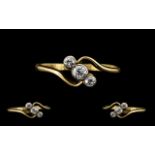 Antique Period 18ct Gold 3 Stone Diamond Dress Ring of Attractive Form.