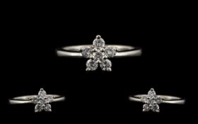 Ladies - Platinum Attractive Starburst Design - Diamond Set Ring. Stamped 950 Platinum.