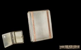 Gents 1940's Superb Quality Sterling Silver Engine Turned Delux Cigarette Case with Fitted Engine