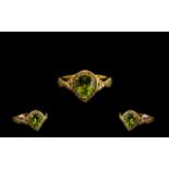 Peridot Pear Shaped Halo Ring, a pear cut, bright, clear peridot of 1.