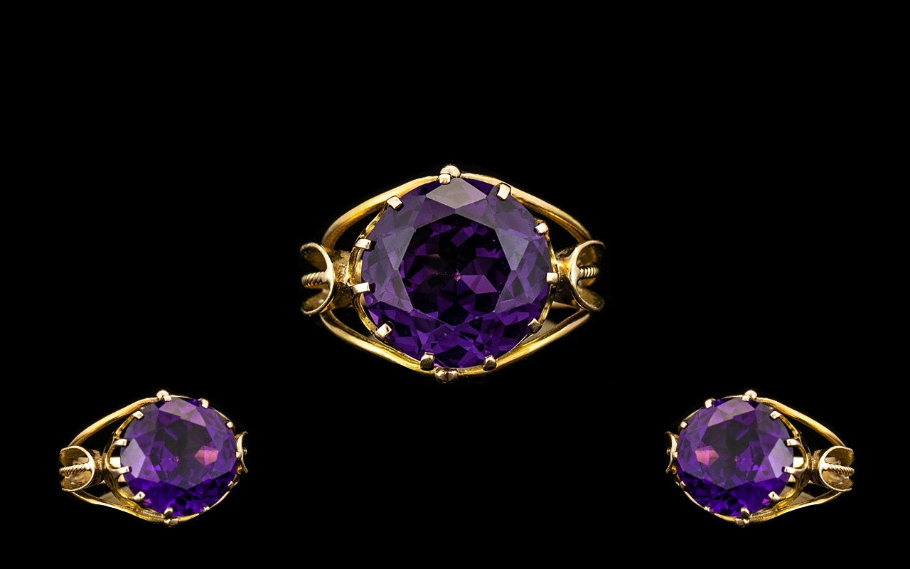 18ct Gold Stunning Quality Single Stone Amethyst Set Dress Ring of wonderful colour.