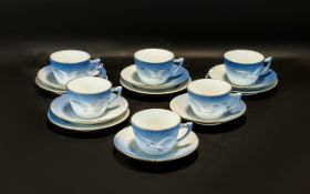 Bing and Grondahl B&G Seagull Porcelain Part Teaset with a gold trim -comprises of Set of Four