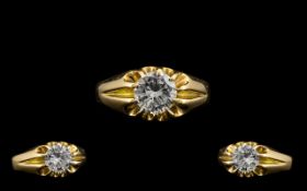 18ct Gold - Superb Quality Single Stone Diamond Ring - Gypsy Setting.