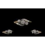 18ct Gold and Platinum 3 Stone Diamond Set Ring of Pleasing Form. From the 1950's.