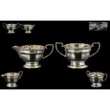 Art Deco Period Pleasing Sterling Silver Pair of Milk Jug and Sugar Bowl with Attractive Borders.