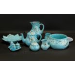 Collection of Wade Blue Turquoise Pottery 8 pieces in total, comprising bowls, jugs, teapot,