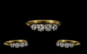 18ct Gold and Platinum Attractive Four Stone Diamond Set Ring, Marked 18ct and Platinum.